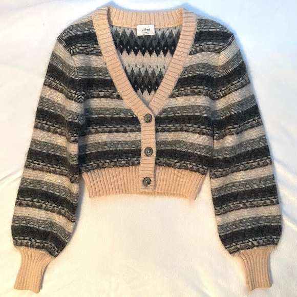 Wilfred Aritzia Striped Cadence Mohair Wool Cropped Cardigan Sweater XXS Womens - Picture 2 of 9
